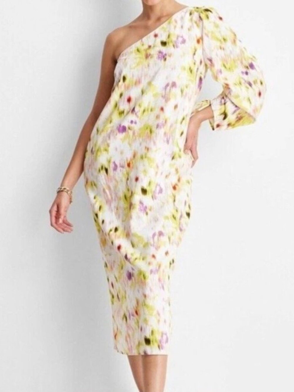 Future Collective Gabriella Karefa-Johnson Linen Blend One Shoulder Dress NWT